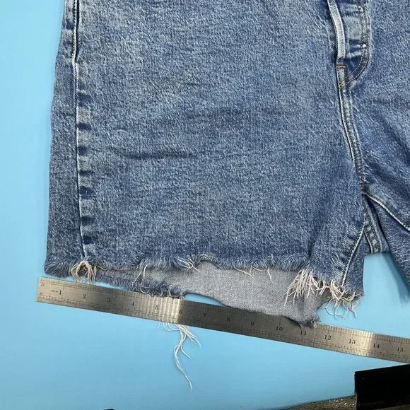 Levis 501 Blue Denim Distressed Stretch Shorts Button Fly Summer Casual W40 - Picture 7 of 12